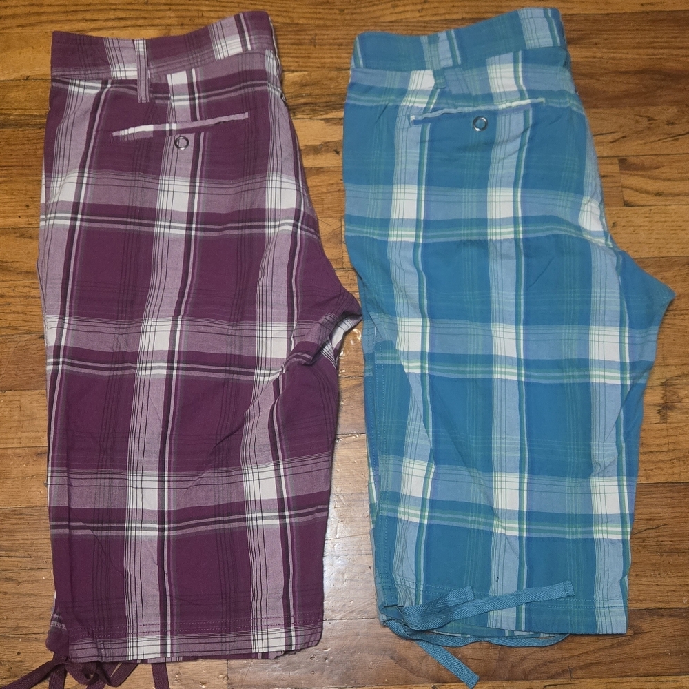 Prana Women’s Mitzi Knickers size 14 Plaid Organic Cotton- Lot Of 2